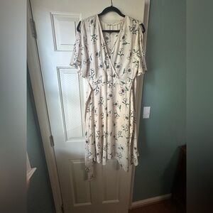 Blu Pepper Floral Beige Sundress with Flutter Sleeves